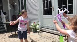 Using a small drone to blow bubbles