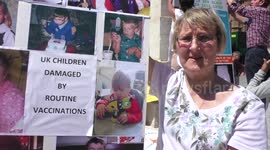Christine speak of a father accuse abuse his own son is a Vaccine Damaged victim protest in London 