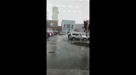 wind,heil,rain, terrible weather in georgia. shopping center is under the panic.