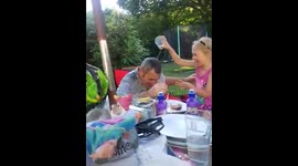 Hottest day of the year Child throws water over her grandad LOL