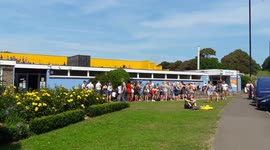 queues to get into outdoor swimming pool as heatwave grips UK