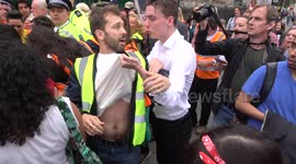 Stampede and scuffles as Jeremy Corbyn leaves demo