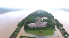 Aerial footage of famous Chinese tourist attraction completely flooded