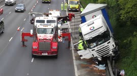 Motorway crash after truck driver suffers suspected cardiac arrest, Buckinghamshire, United Kingdom. [1/3]