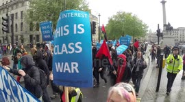 May Day protest targets pay day loan company Wonga. London, UK