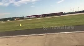 Takeoff from Leeds/Bradford airport in the UK, aerial views of North Leeds