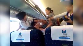 郑州：实拍两女子高铁内对骂激烈互殴