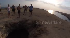 The car fell into the fish pit. Tarhankut, Ukraine