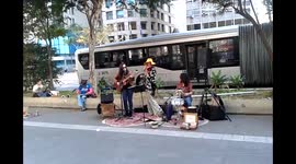 Caolina Zingler performs on Paulista Avenue-Sao Paulo