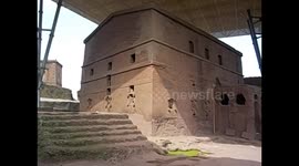 Ethiopia. Lalibela (2) Exterior Bet Maryam and religious ceremony. 2016 Orthodox church