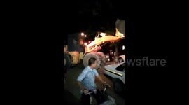 Illegally parked car smashed by forklift