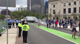 Made In America crowds gather and walk up the Ben Franklin Parkway in Center City Philadelphia.