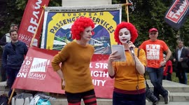Ronald MacDonald protest against McDonald zero hours and under paid