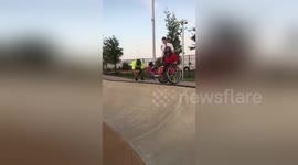 Newsflare Edit - Woman with Cerebral palsy drops in at a Skatepark