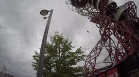 Radio presenter gets hair tangled in rope during charity abseil