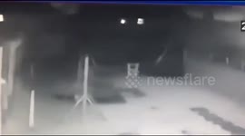 Trampoline blown over in Barnsley garden during Storm Aileen