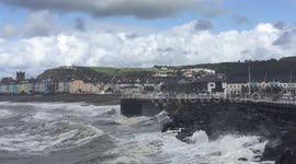 Storm Aileen batters the seawall of Aberystwyth