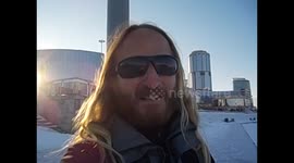 Rusia. Ekaterinburg. Miracle, walking over the water, frozen lake. 2015