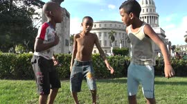 Kids singing and dancing like a game in La Havana