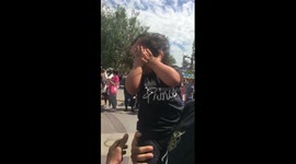 Toddler at Disneyland sees Mickey and his reaction is priceless