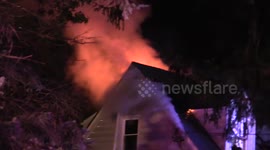 3rd Alarm Fire Hawtnorne NJ with power lines arcing like Fireworks 50 Sunrise Drive