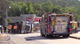 West Nyack NY Fire Department operates at a Overturned Dump truck Route 303 near NY State Thruway