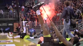 Flares in an indoor basketball arena