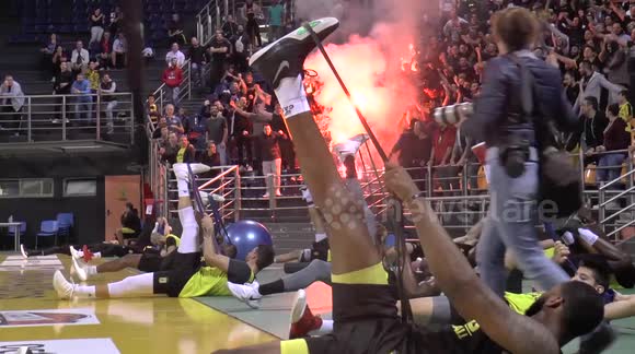 Flares in an indoor basketball arena