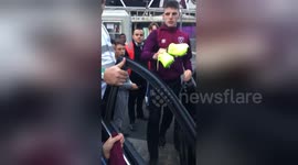 Newsflare Edit - Declan Rice footballer from West Ham kindly giving my son football boots