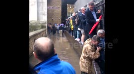 Commuters avoid floodwater in Blackfriars