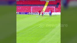 Hilarious moment a goalkeeper's pre-match warm-up went horribly wrong