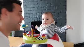 Baby Blowing Raspberries And Copying Dad, Then Burps By Accident