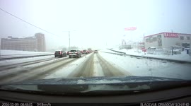 Heavy traffic outside Stockholm - Rush hours and snowing