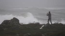 Onlookers Watch Ex-Hurricane Ophelia Arrived At Coastline
