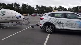 Two brothers rowing the alantic in 2018 in this boat  on its way to be shipped out today