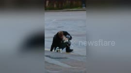 Drunk man can't hold his beers