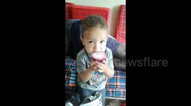 Boy, 1, eats an onion like it's an apple