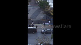 Victim covered in blankets at scene of New York terror attack