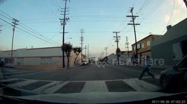 Man crossing the street almost run over.