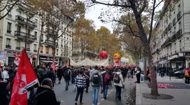 A destroyed façade from Violent Macron Labor Reform protesters in Paris, France Nov 16, 2017