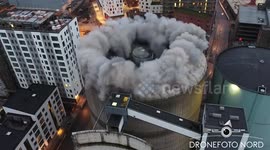 Drone camera captures spectacular silo demolition in Denmark