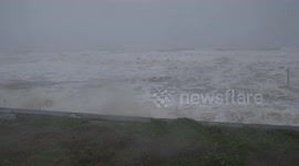 Stormy Coastline at St Bees Beach, Cumbria - large waves and spray