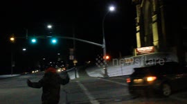 Urban skier almost gets hit by car