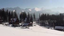 Panorama of the Tatra Mountains during the winter on a sunny day