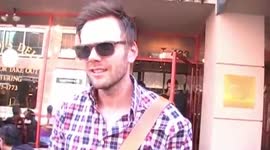 Comedian, Joel McHale clowning the paparazzi in Beverly Hills