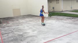 Tennis on a two wheel scooter