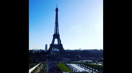 Nathan Paulin Worlrecordman Slackliner walking highline the Eiffel Tower in Paris, France.
