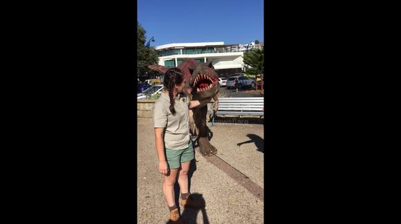 Dinosaur at beachside cafe