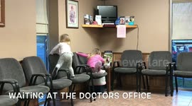 Waiting at the doctors office patiently