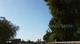 Flying unmanned drone over 101 Los Angeles